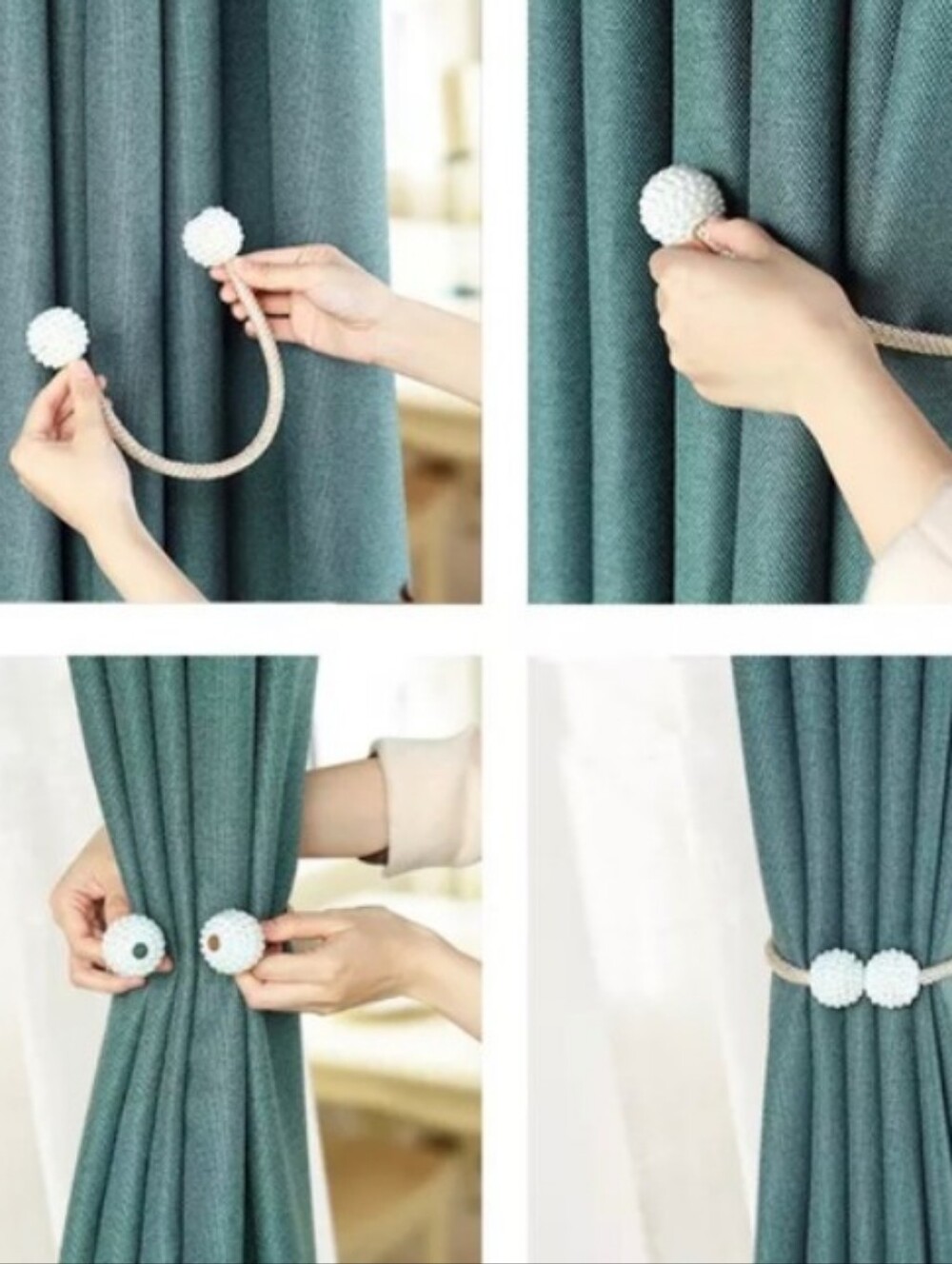 White Faux Pearl Magnetic Curtain Holder Tiebacks Set of 2